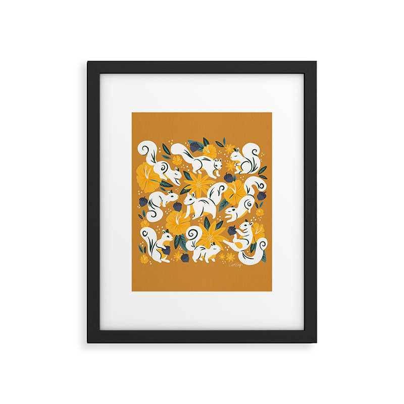 Squirrels & Blooms - Ochre Framed Art Print Gallery Image 6