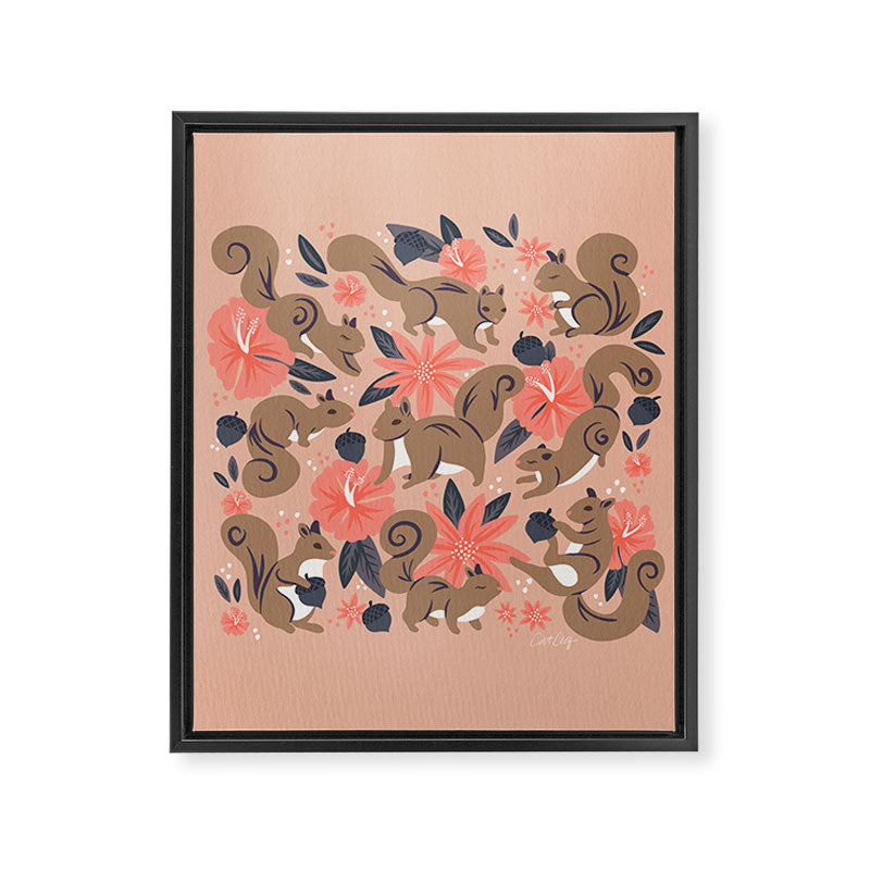 Squirrels & Blooms â Peach & Tan Framed Canvas Print Gallery Image 8