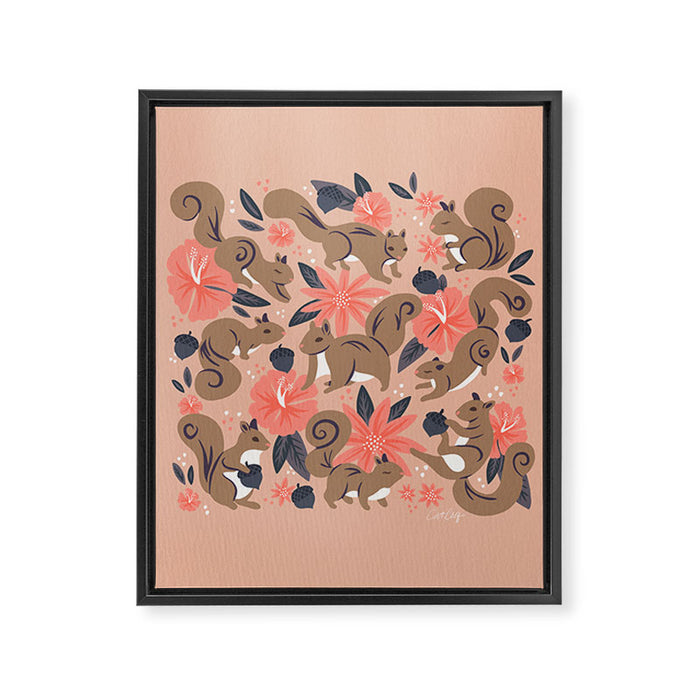 Squirrels & Blooms â Peach & Tan Framed Canvas Print Gallery Image 1