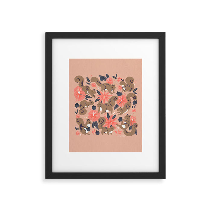 Squirrels & Blooms â Peach & Tan Framed Art Print Gallery Image 1
