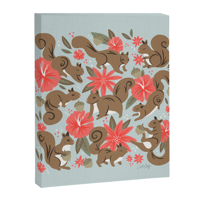 Squirrels & Blooms - Russet & Coral Canvas Print Gallery Image 1