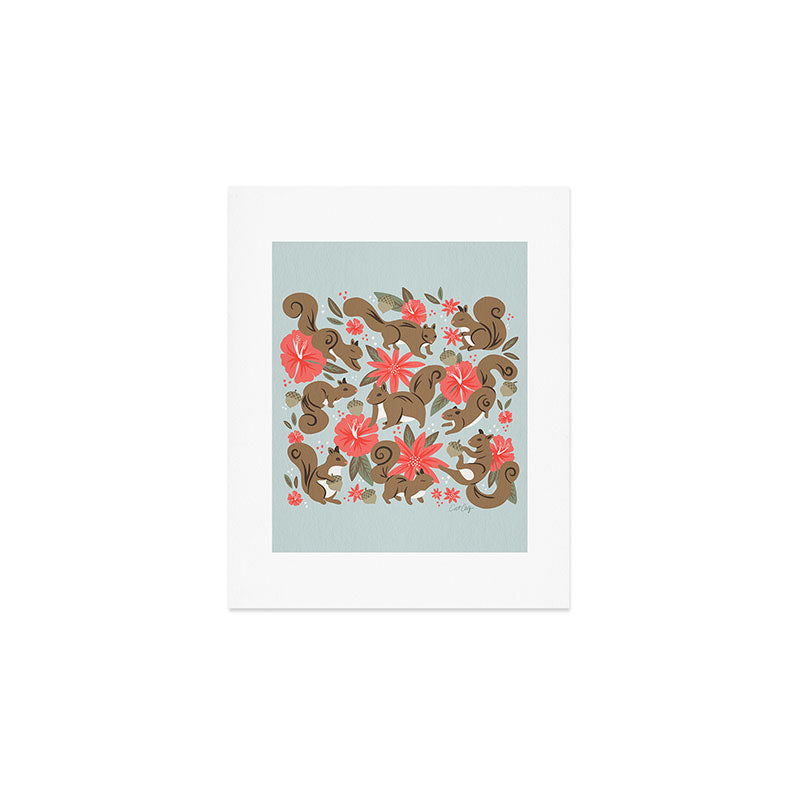 Squirrels & Blooms - Russet & Coral Art Print Gallery Image 1