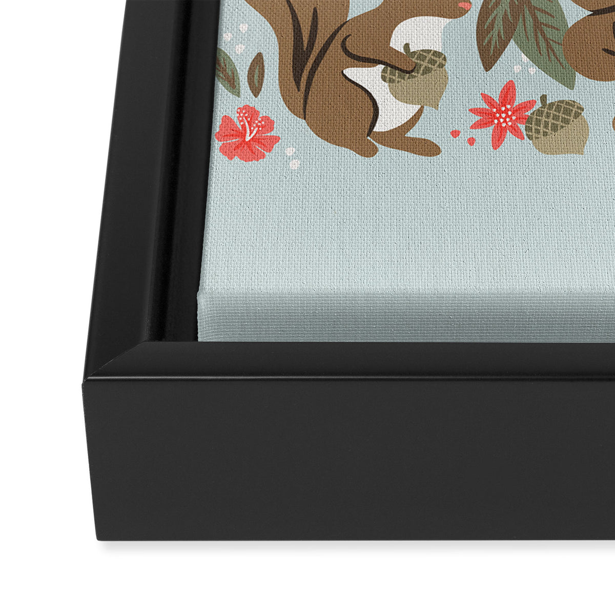 Squirrels & Blooms - Russet & Coral Framed Canvas Print Gallery Image 3