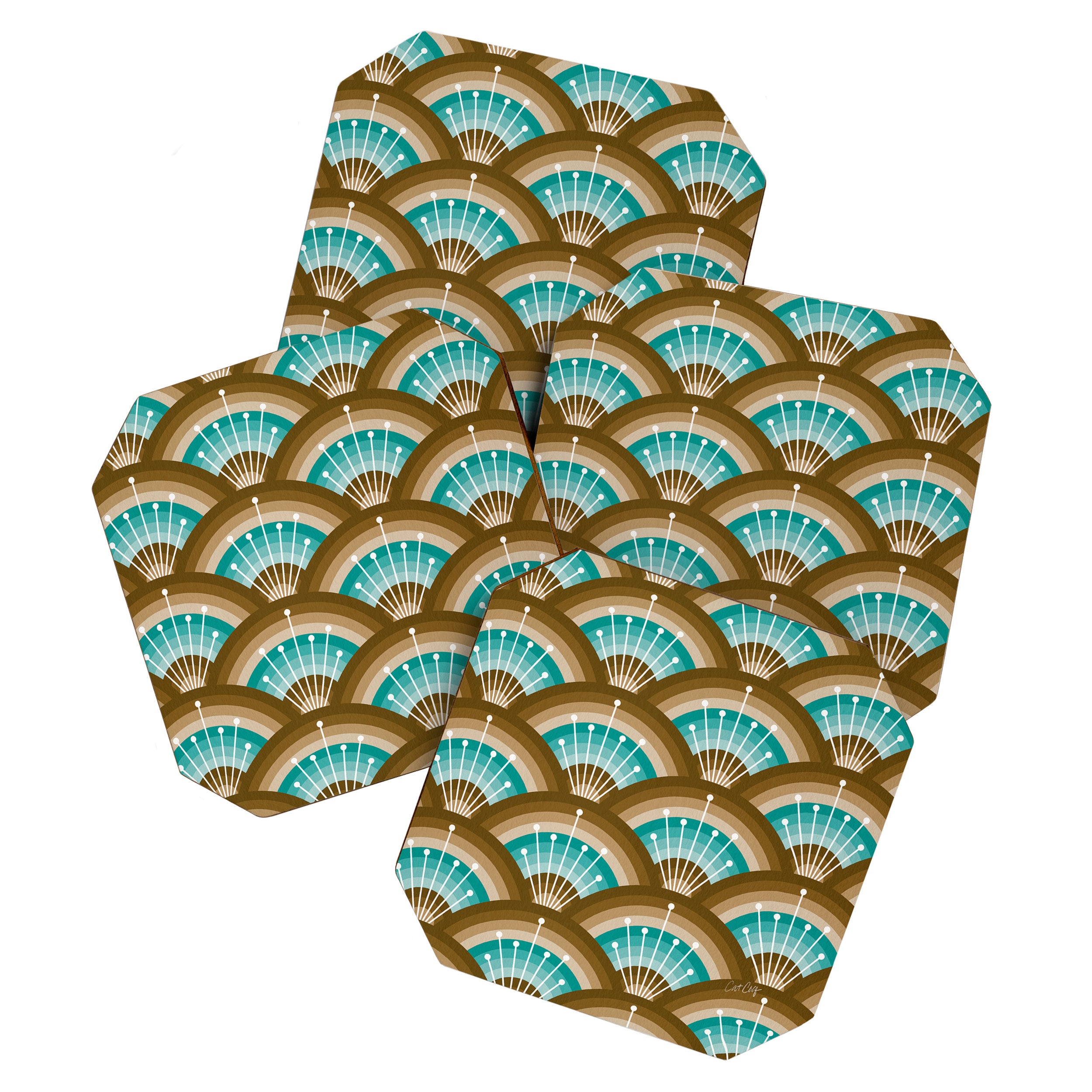 Stellar Seigaiha Wave - Chocolate & Turquoise Coaster Gallery Image 1