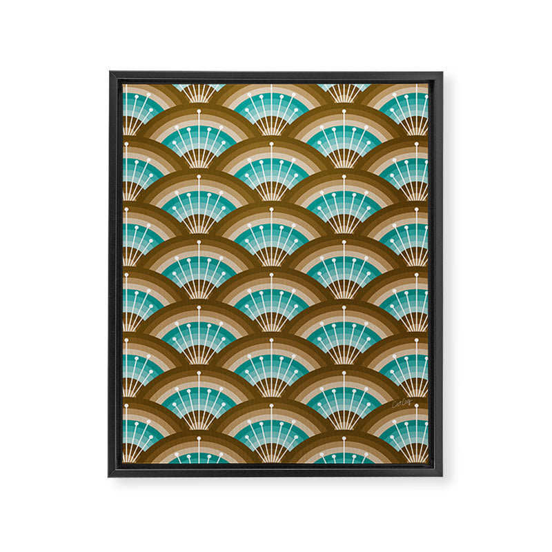Stellar Seigaiha Wave - Chocolate & Turquoise Framed Canvas Print Gallery Image 8
