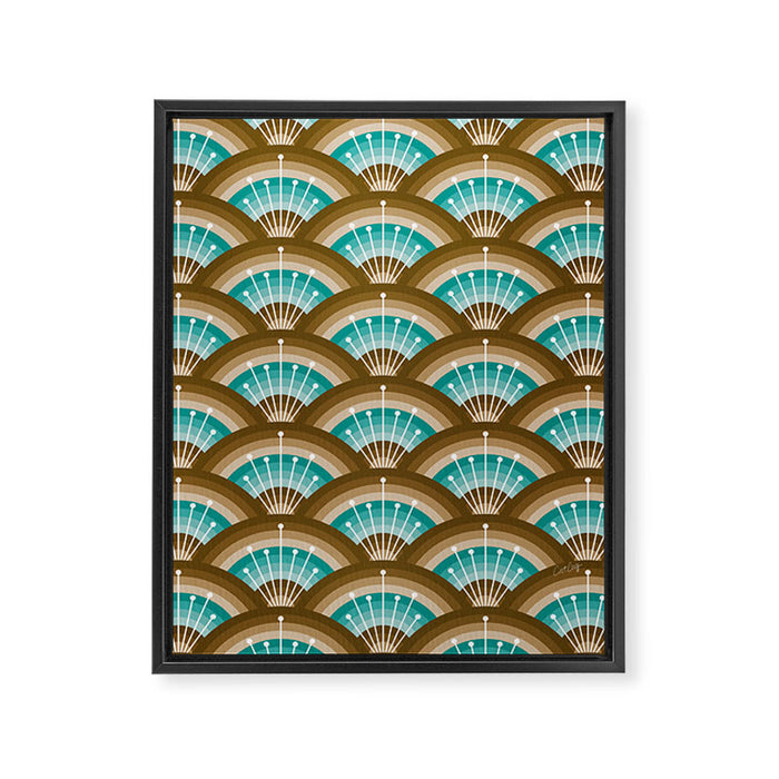 Stellar Seigaiha Wave - Chocolate & Turquoise Framed Canvas Print Gallery Image 1
