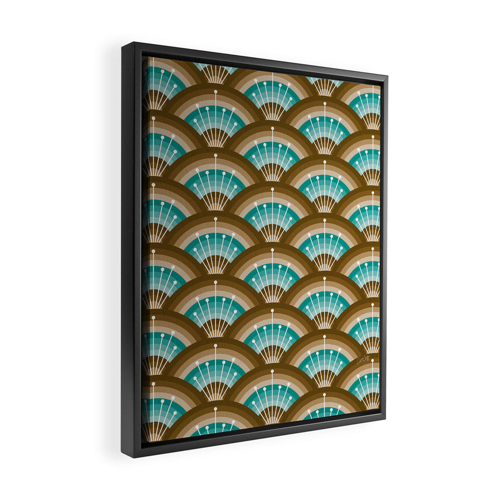 Stellar Seigaiha Wave - Chocolate & Turquoise Framed Canvas Print Gallery Image 2