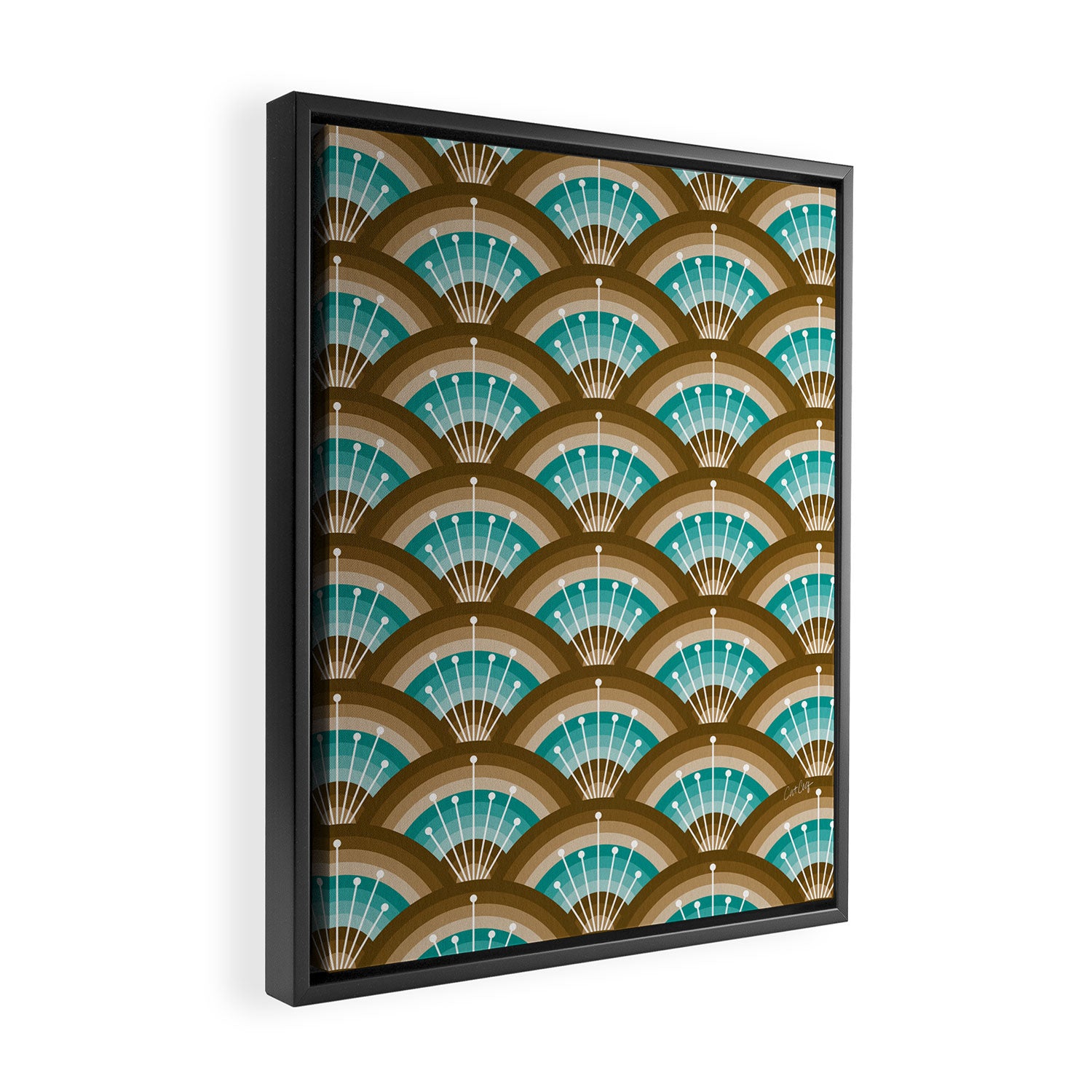 Stellar Seigaiha Wave - Chocolate & Turquoise Framed Canvas Print Gallery Image 2