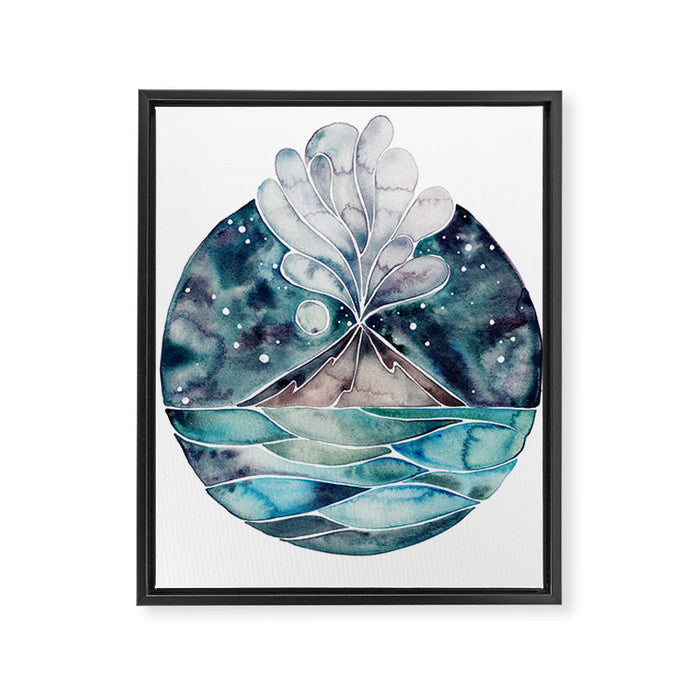 Stromboli Volcano at Midnight - Blue Palette Framed Canvas Print Gallery Image 1