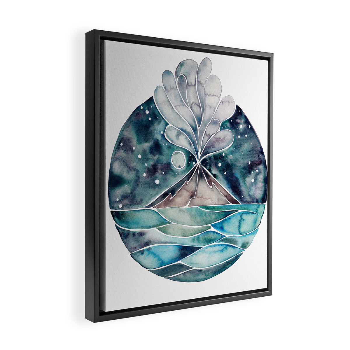 Stromboli Volcano at Midnight - Blue Palette Framed Canvas Print Gallery Image 2