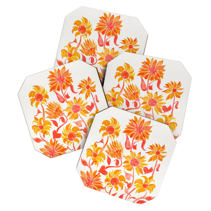 Sunflower Watercolor - Fiery Palette Coaster Gallery Image 1