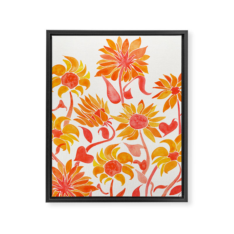 Sunflower Watercolor - Fiery Palette Framed Canvas Print Gallery Image 8