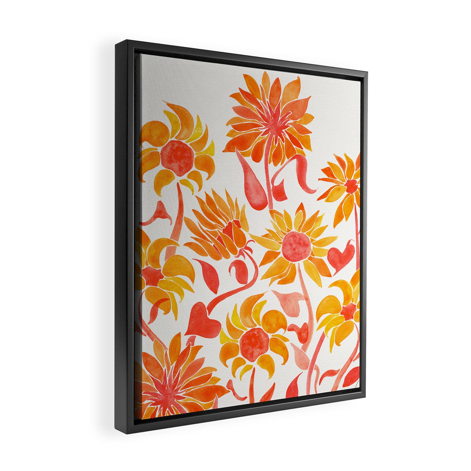 Sunflower Watercolor - Fiery Palette Framed Canvas Print Gallery Image 2