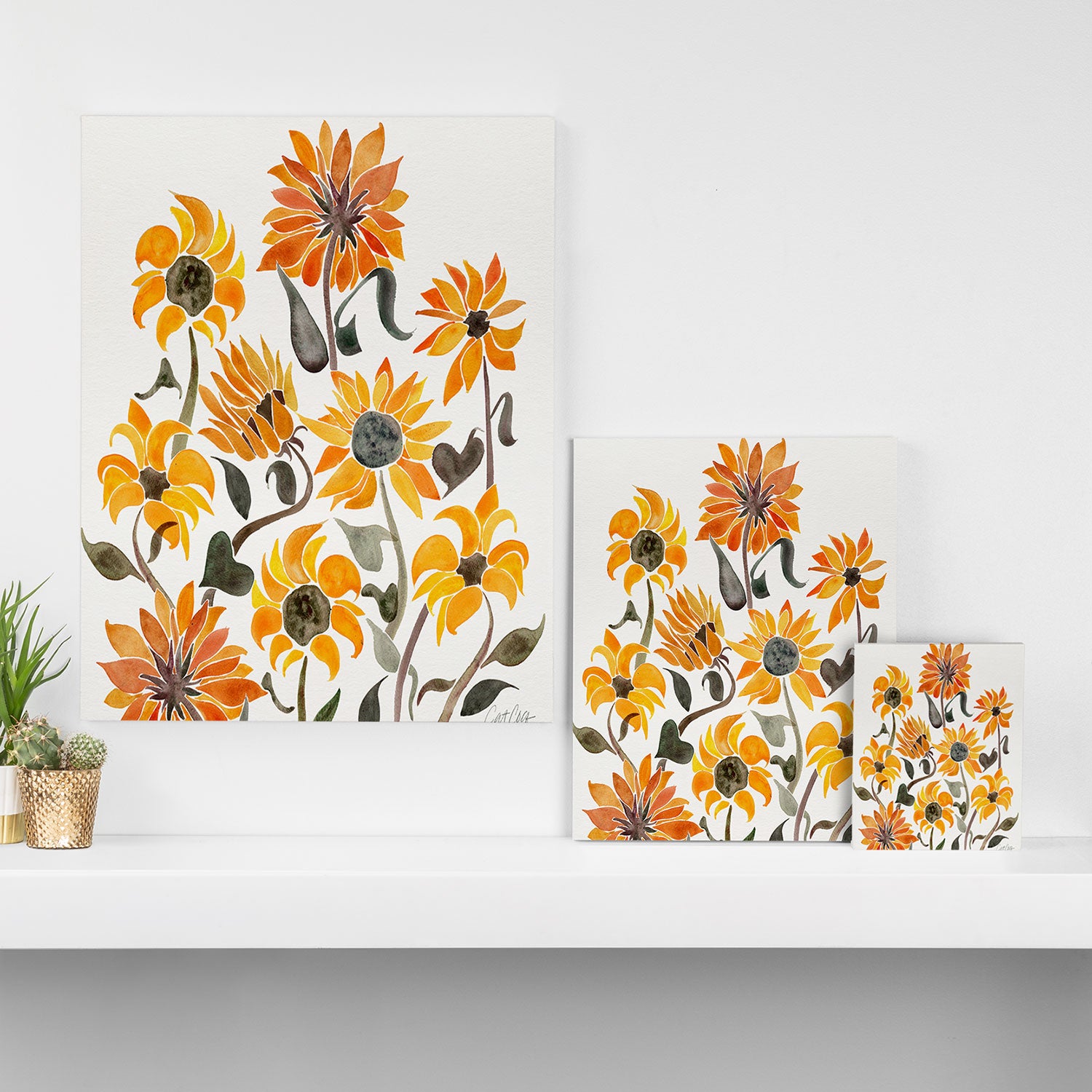Sunflower Watercolor - Yellow & Black Palette Canvas Print Gallery Image 3
