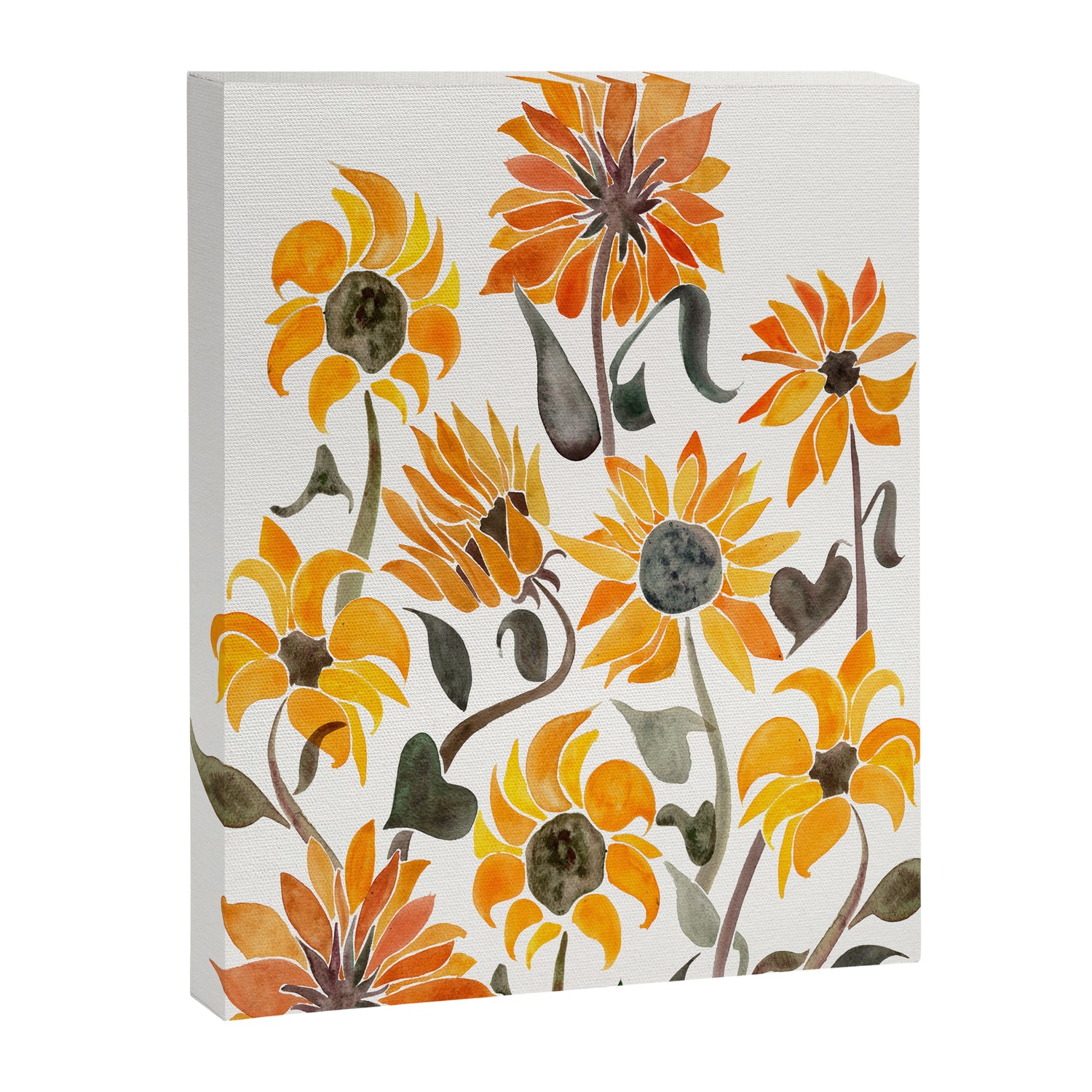 Sunflower Watercolor - Yellow & Black Palette Canvas Print Gallery Image 3