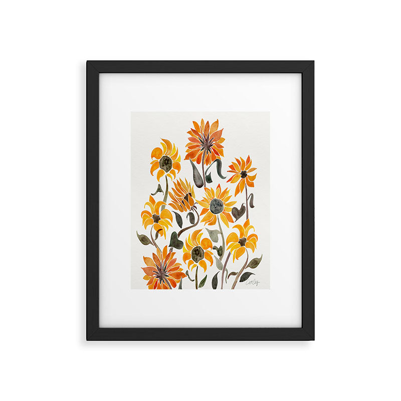 Sunflower Watercolor - Yellow & Black Palette Framed Art Print Gallery Image 4