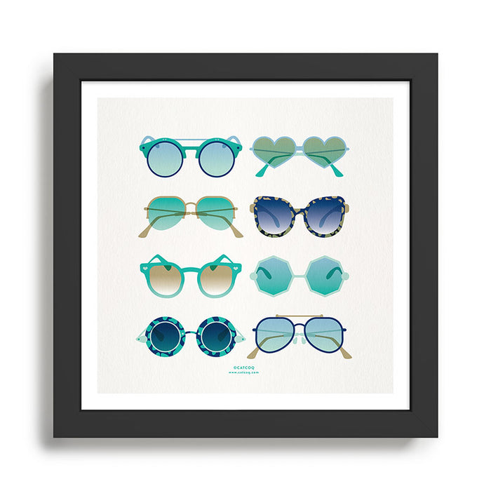 Sunglasses Collection - Turquoise & Navy Palette Framed Art Print Gallery Image 1