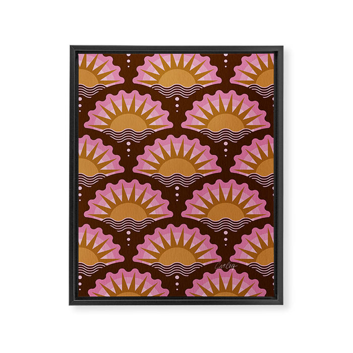 Sunset Seigaiha - Pink & Burgundy Framed Canvas Print Gallery Image 1