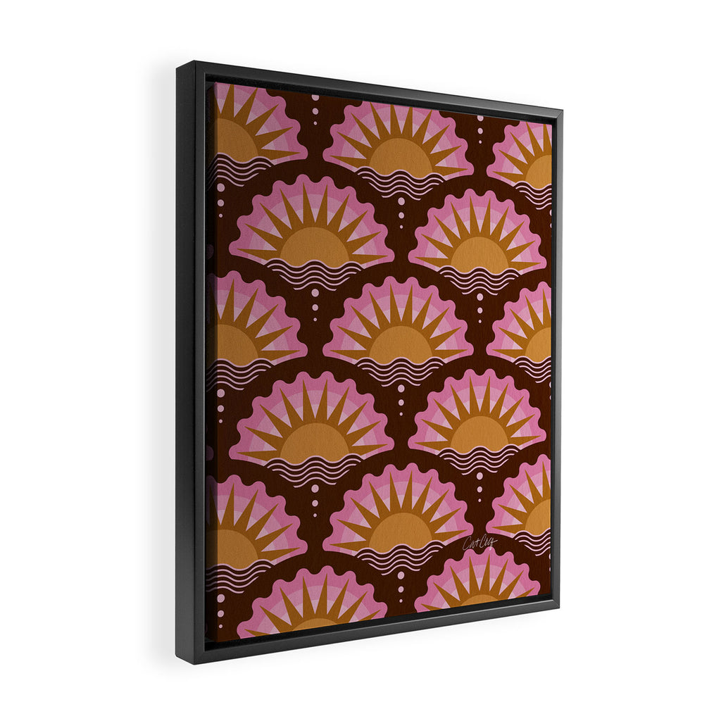 Sunset Seigaiha - Pink & Burgundy Framed Canvas Print Gallery Image 2