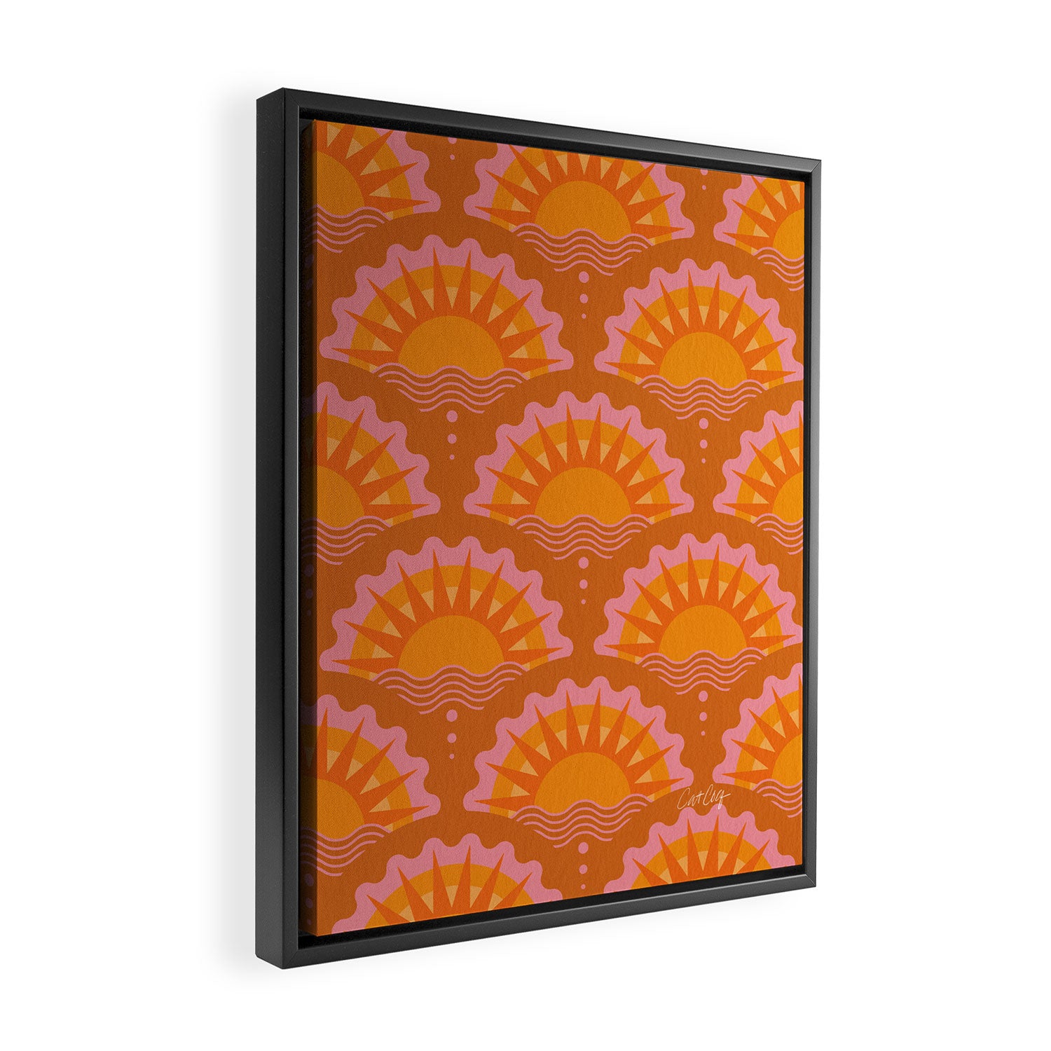 Sunset Seigaiha - Retro Sunshine Framed Canvas Print Gallery Image 2