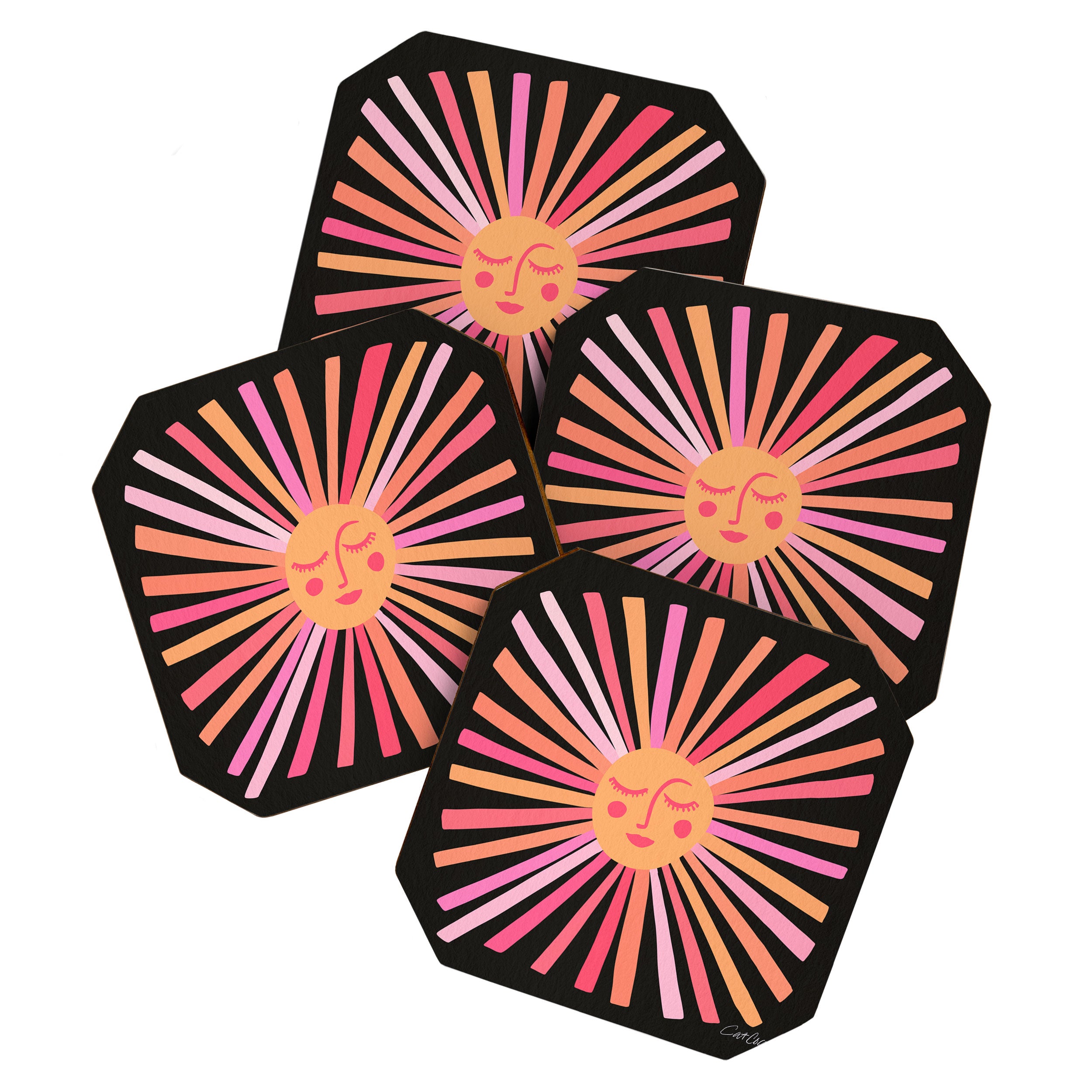 Sunshine - Pink on Charcoal Coaster Gallery Image 1