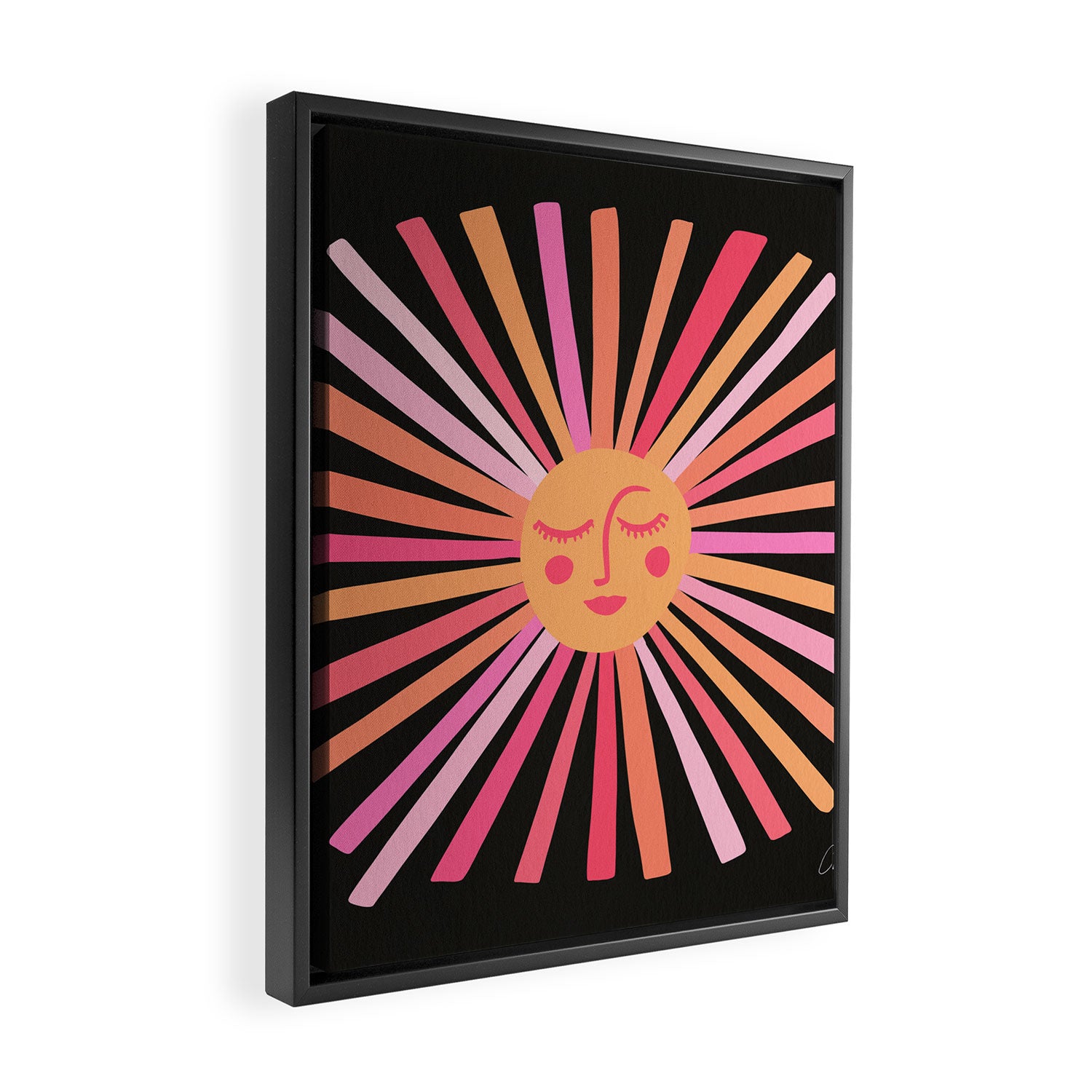 Sunshine - Pink on Charcoal Framed Canvas Print Gallery Image 2