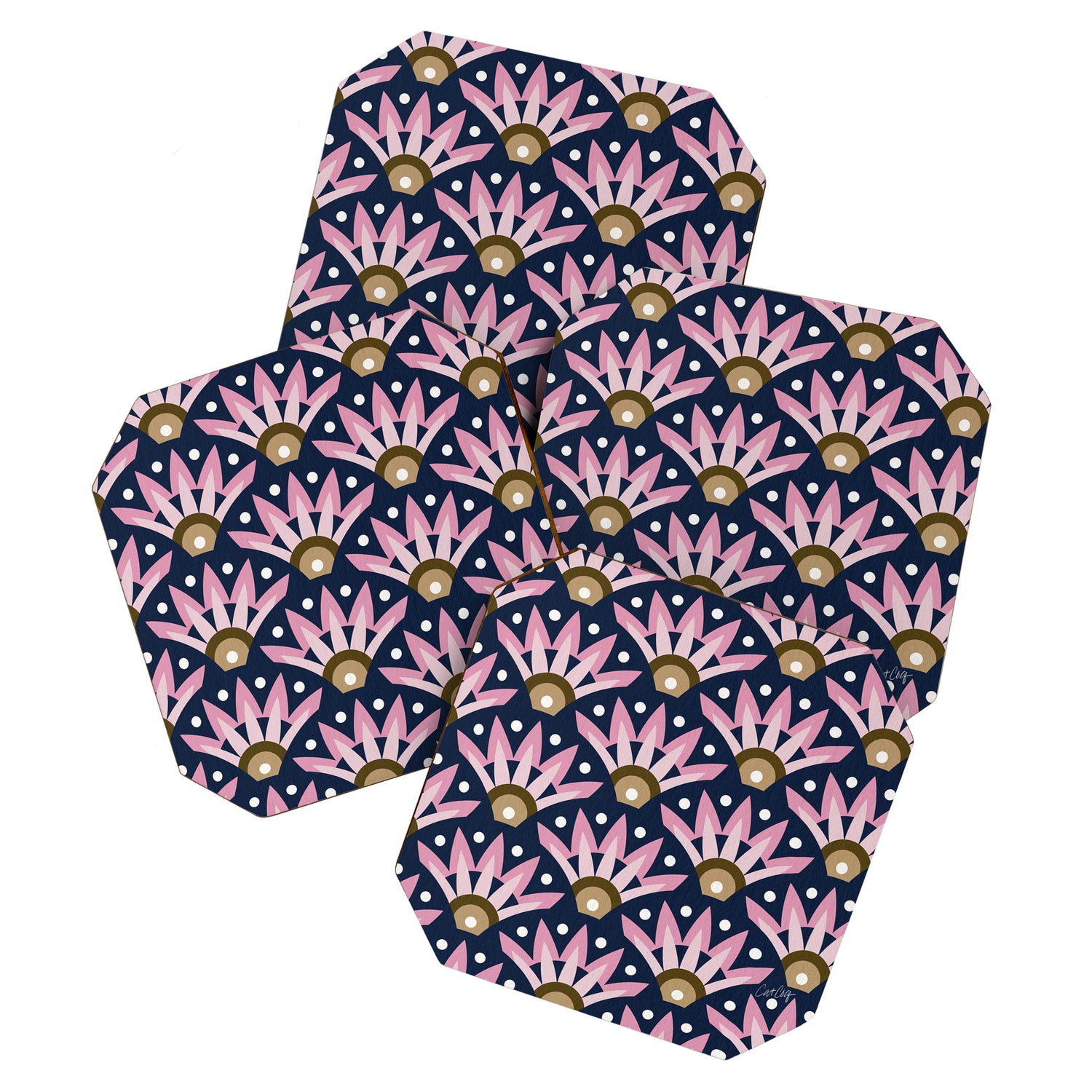 Sunshine Seigaiha Wave - Blush & Navy Coaster Gallery Image 1