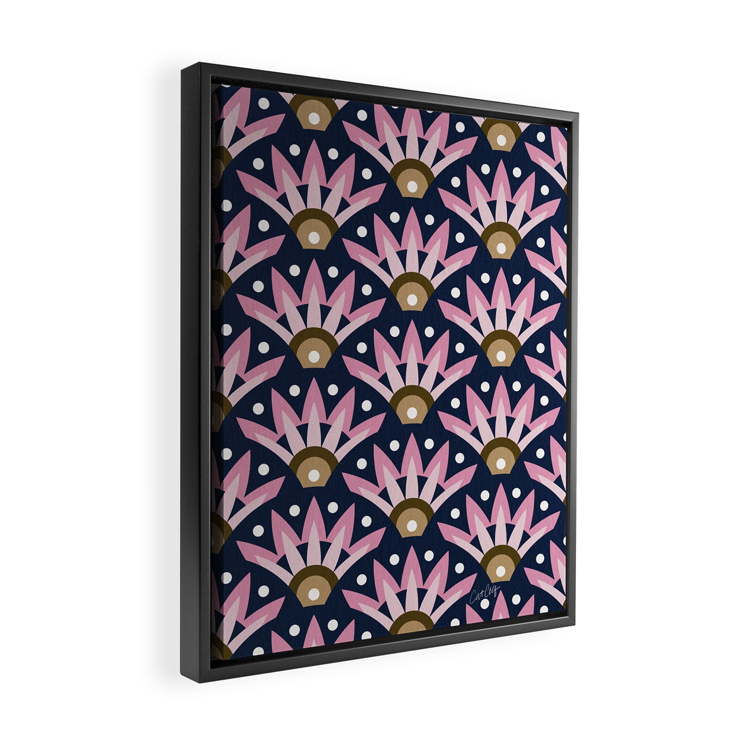 Sunshine Seigaiha Wave - Blush & Navy Framed Canvas Print Gallery Image 2