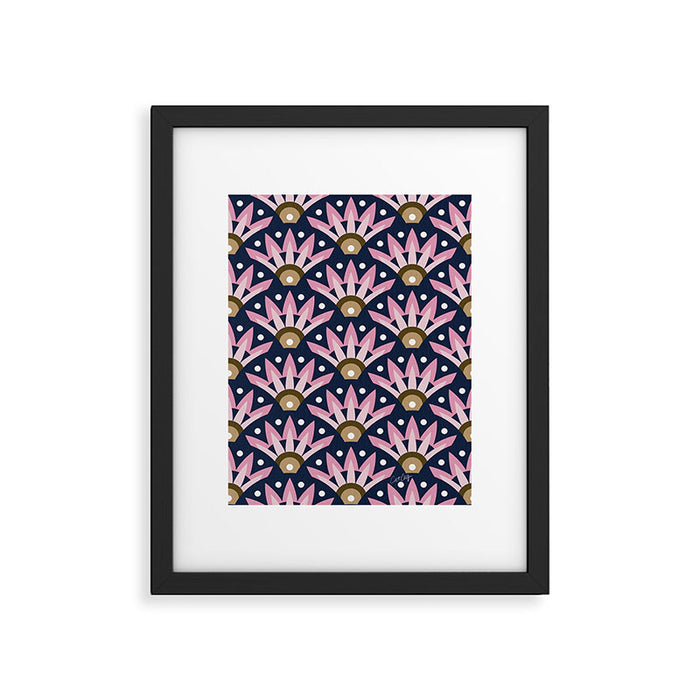 Sunshine Seigaiha Wave - Blush & Navy Framed Art Print Gallery Image 1