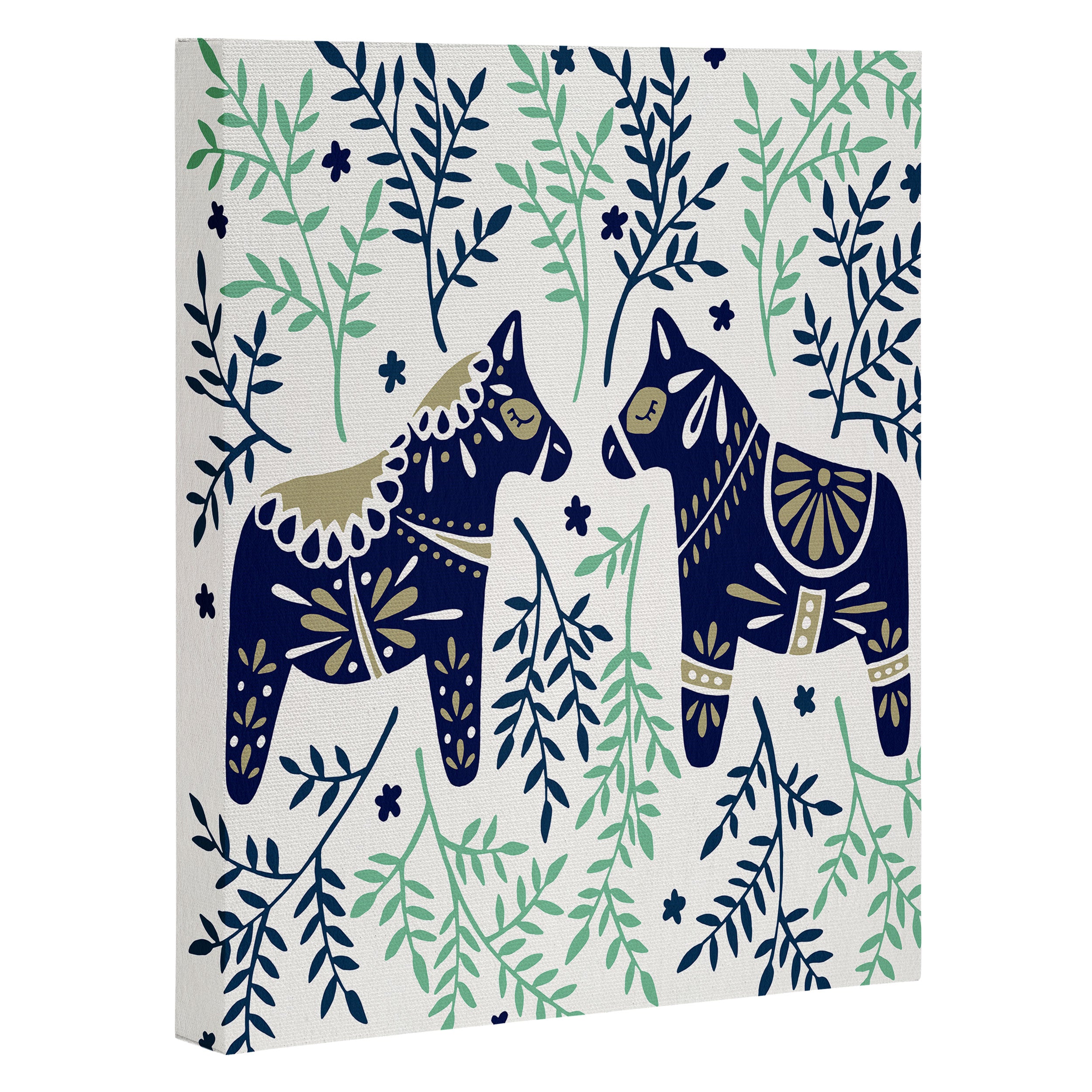 Swedish Dala Horse - Navy & Mint Palette Canvas Print Gallery Image 3