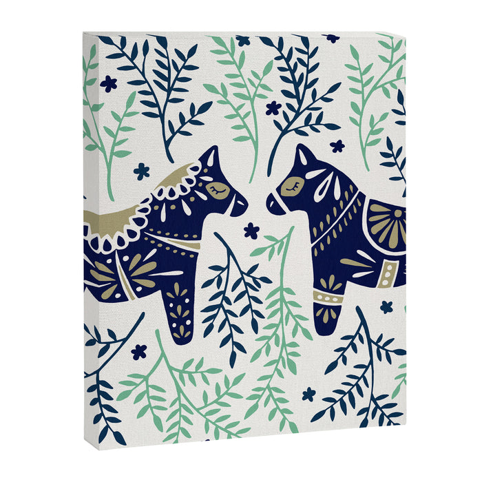 Swedish Dala Horse - Navy & Mint Palette Canvas Print Gallery Image 1