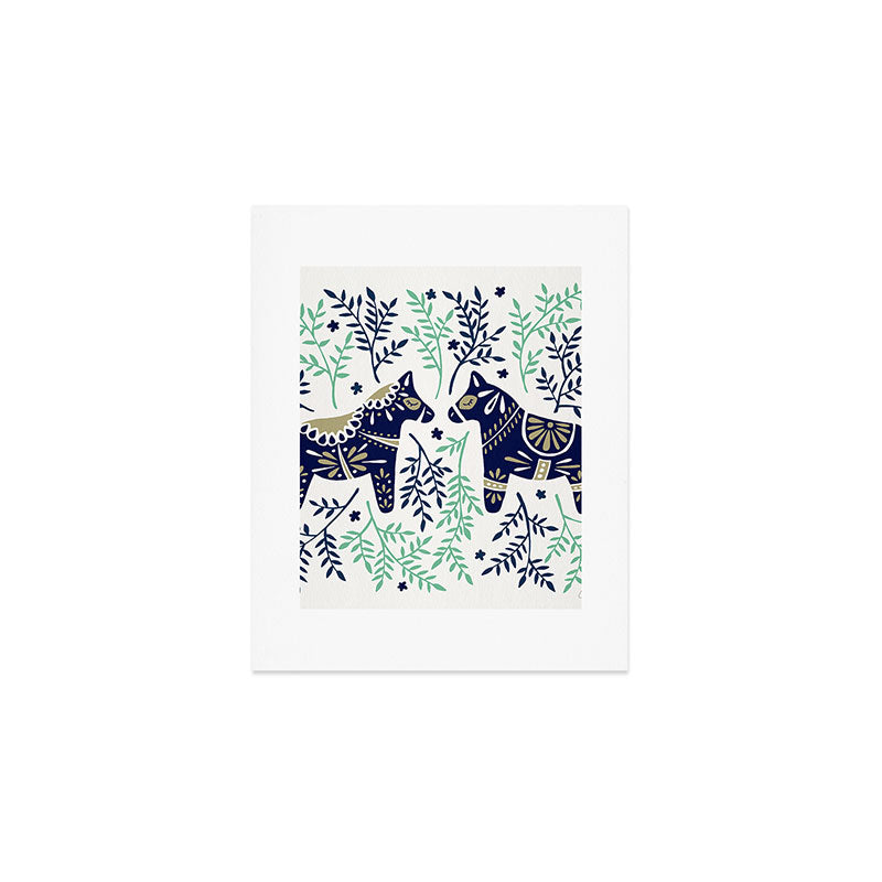 Swedish Dala Horse - Navy & Mint Palette Art Print Gallery Image 1