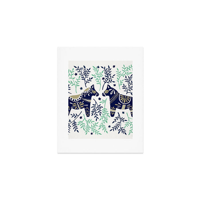 Swedish Dala Horse - Navy & Mint Palette Art Print Gallery Image 1