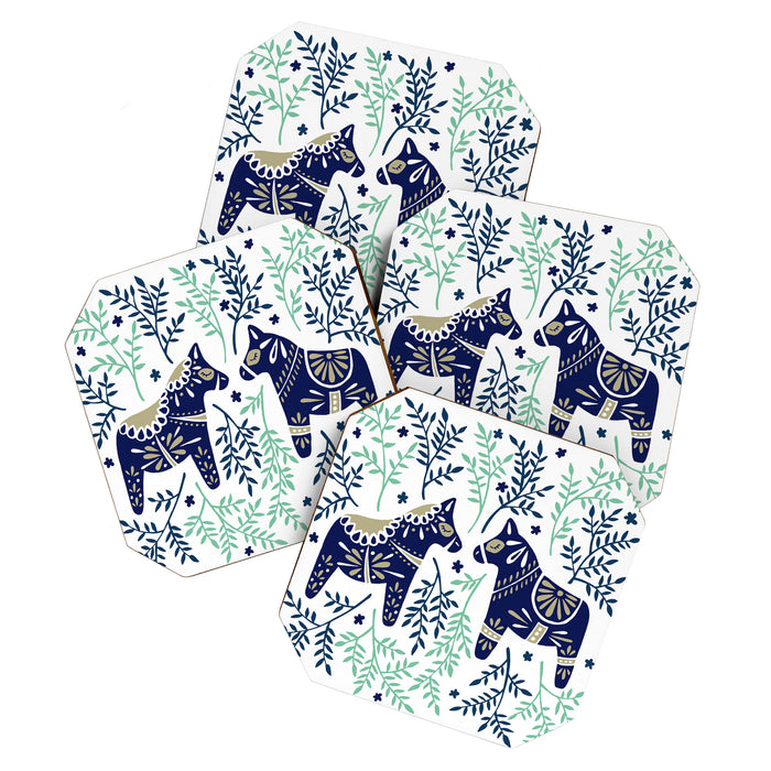 Swedish Dala Horse - Navy & Mint Palette Coaster Gallery Image 1