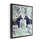 Swedish Dala Horse - Navy & Mint Palette Framed Canvas Print Gallery Image 2