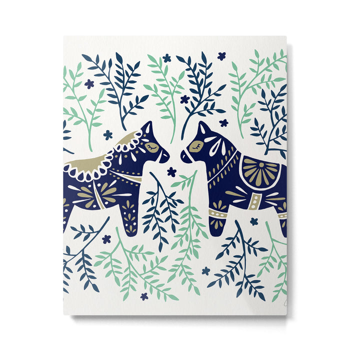 Swedish Dala Horse - Navy & Mint Palette Metal Print Gallery Image 1