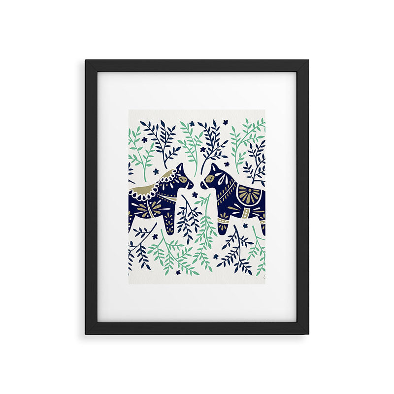 Swedish Dala Horse - Navy & Mint Palette Framed Art Print Gallery Image 4