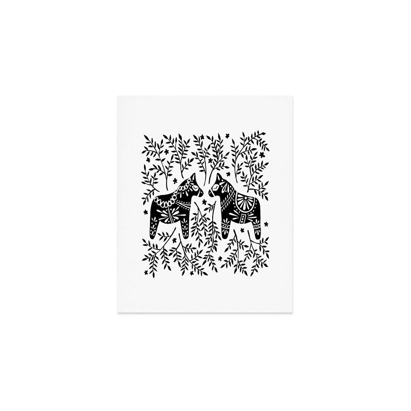 Swedish Dala Horses - Black Palette Art Print Gallery Image 1