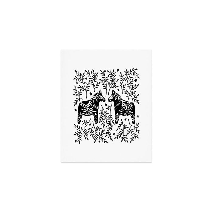 Swedish Dala Horses - Black Palette Art Print Gallery Image 1