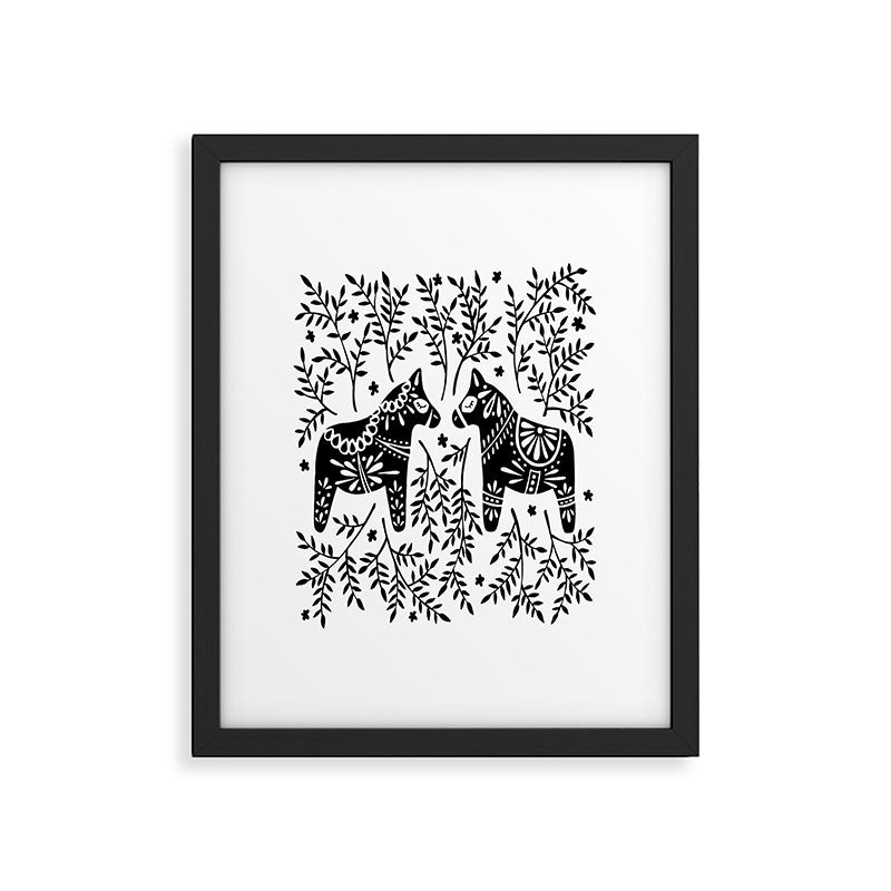 Swedish Dala Horses - Black Palette Framed Art Print Gallery Image 4