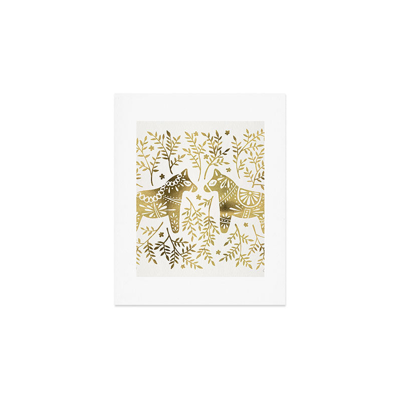 Swedish Dala Horses - Gold Palette Art Print Gallery Image 1