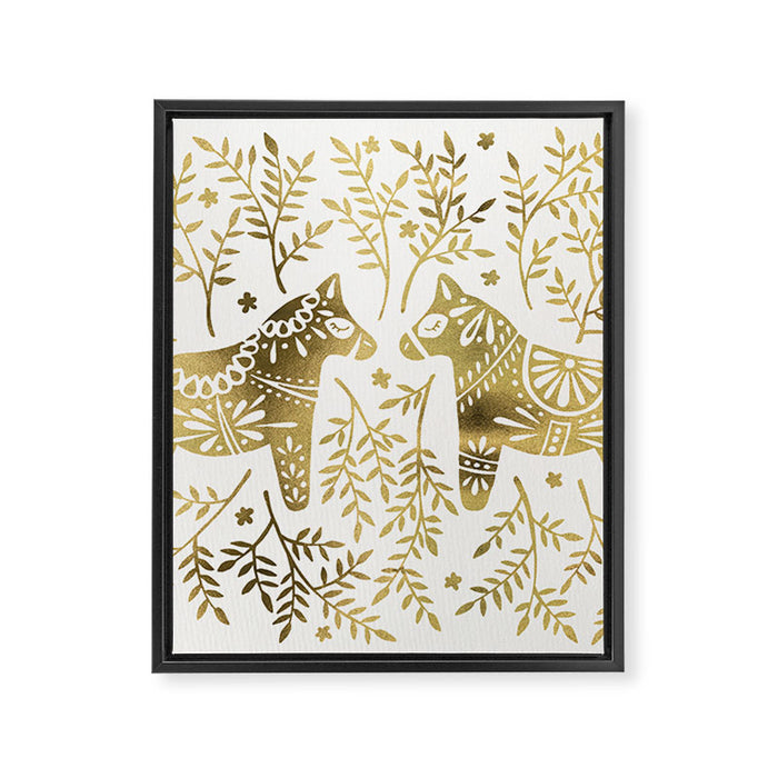 Swedish Dala Horses - Gold Palette Framed Canvas Print Gallery Image 1