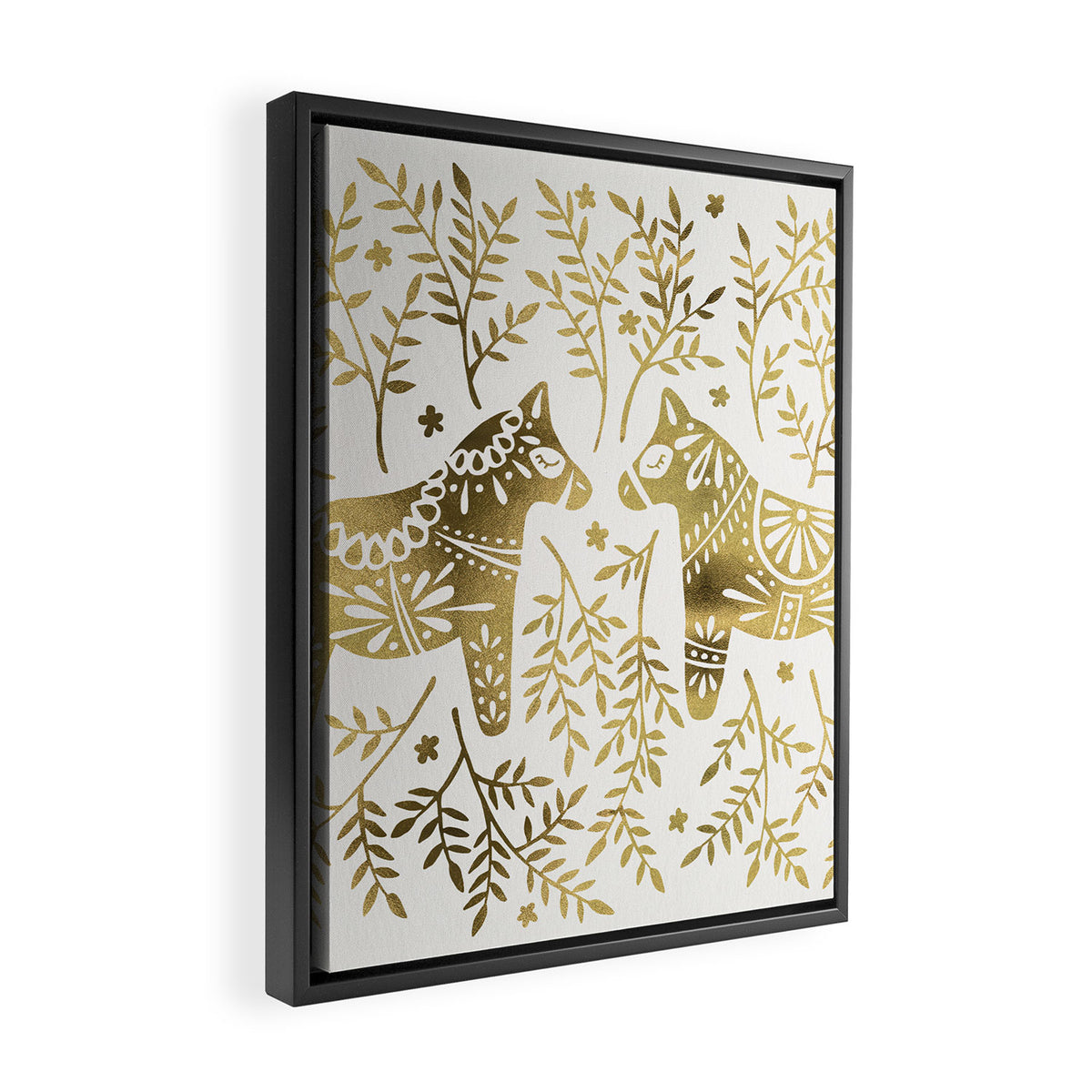 Swedish Dala Horses - Gold Palette Framed Canvas Print Gallery Image 2
