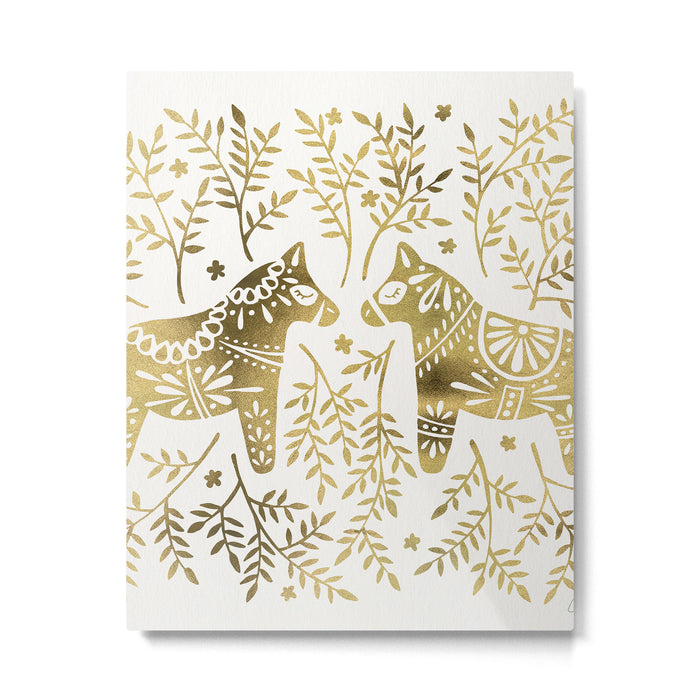Swedish Dala Horses - Gold Palette Metal Print Gallery Image 1