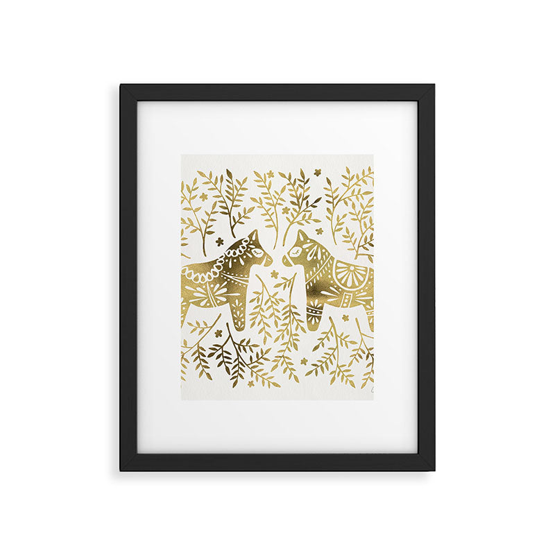 Swedish Dala Horses - Gold Palette Framed Art Print Gallery Image 6