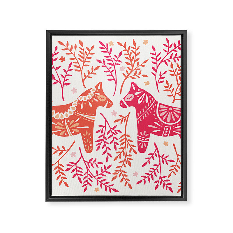 Swedish Dala Horses - Melon Palette Framed Canvas Print Gallery Image 8
