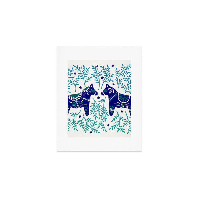 Swedish Dala Horses - Navy & Blue Palette Art Print Gallery Image 1