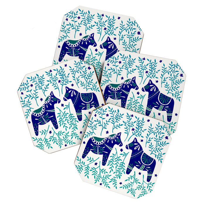 Swedish Dala Horses - Navy & Blue Palette Coaster Gallery Image 1