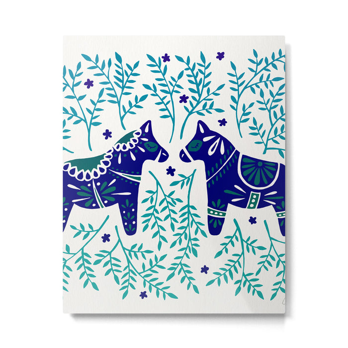 Swedish Dala Horses - Navy & Blue Palette Metal Print Gallery Image 1