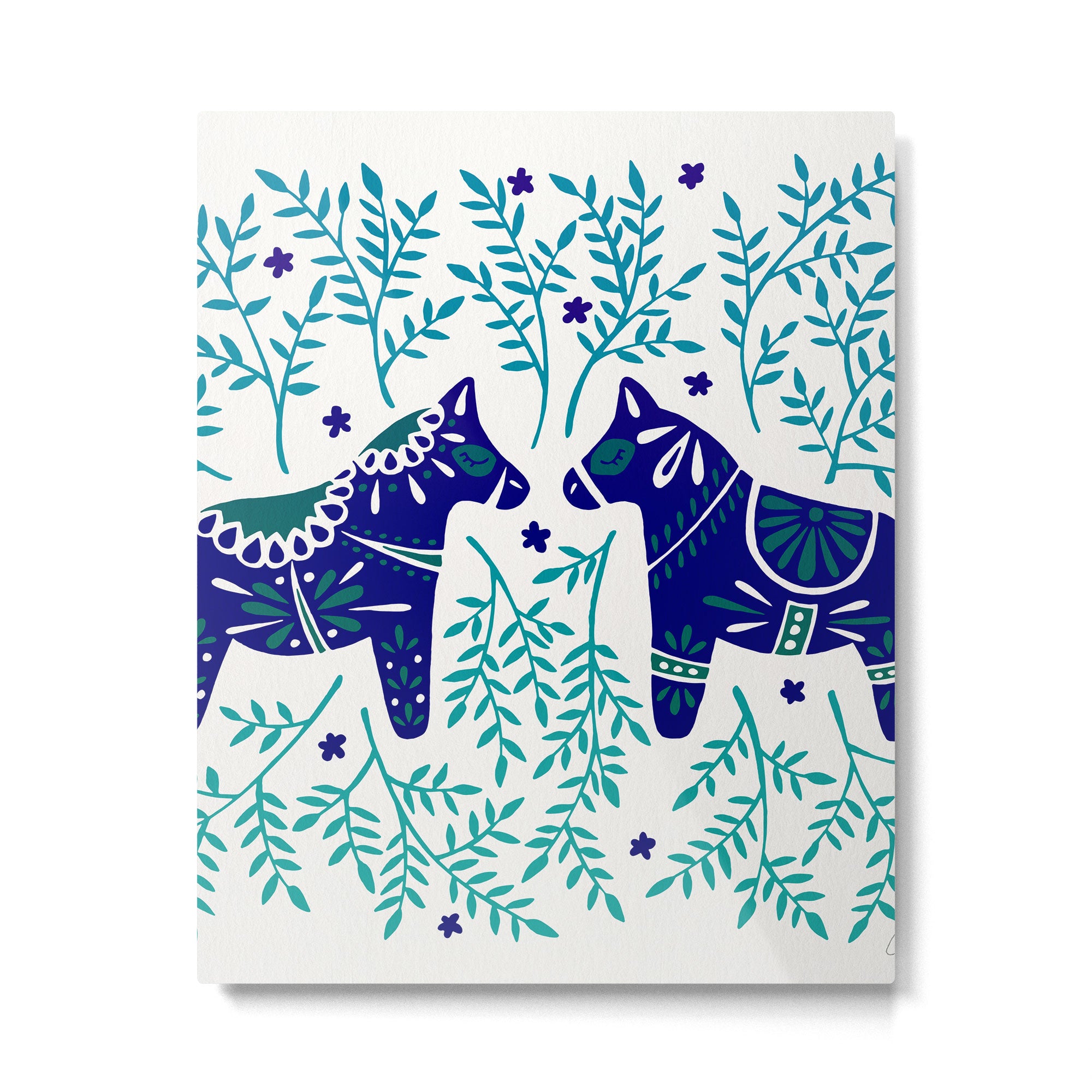 Swedish Dala Horses - Navy & Blue Palette Metal Print Gallery Image 6